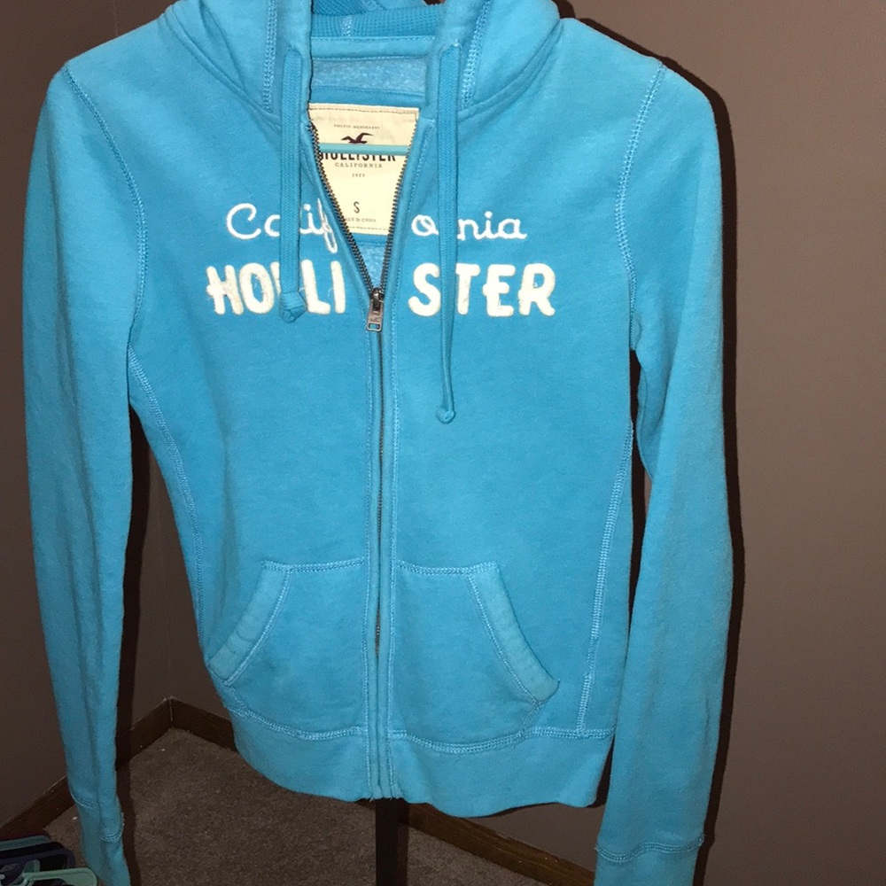 Light blue zip up hollister hoodie
